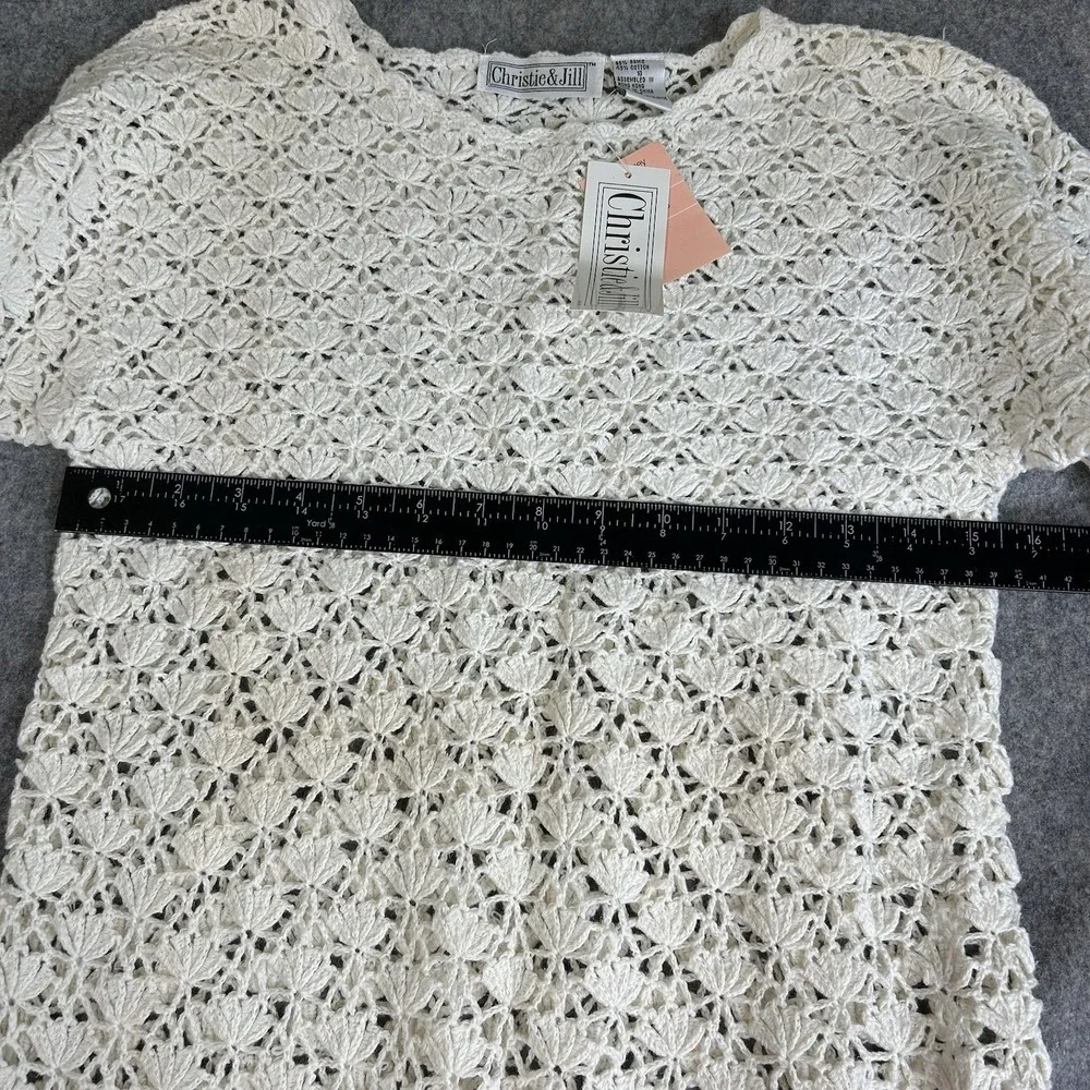 Vintage Christie & Jill Sweater Womens Small Crochet Open Knit Boho Coastal